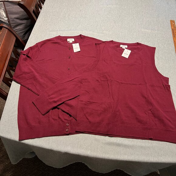 J Crew Factory Essentials Sweater Set in Vintage Burgandy NWT size L/XL - Picture 8 of 10